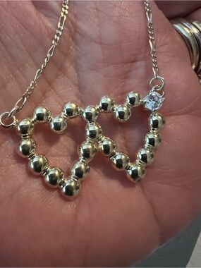 Vintage Anna Sheffield Double Heart Beaded Crystal Necklace -925 GF